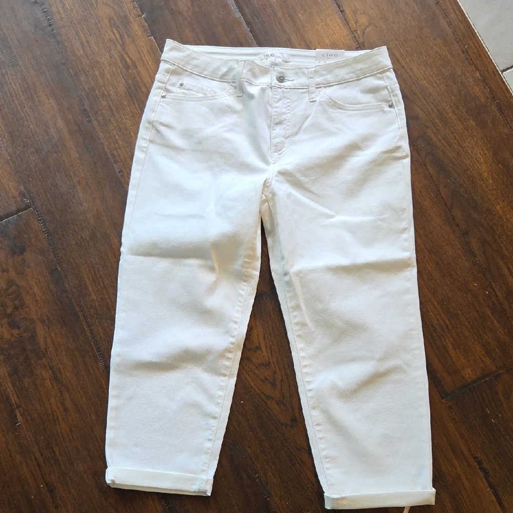 Cleo Women's Cropped White Jeans Capris Slimming Panel Sz 8 NWT